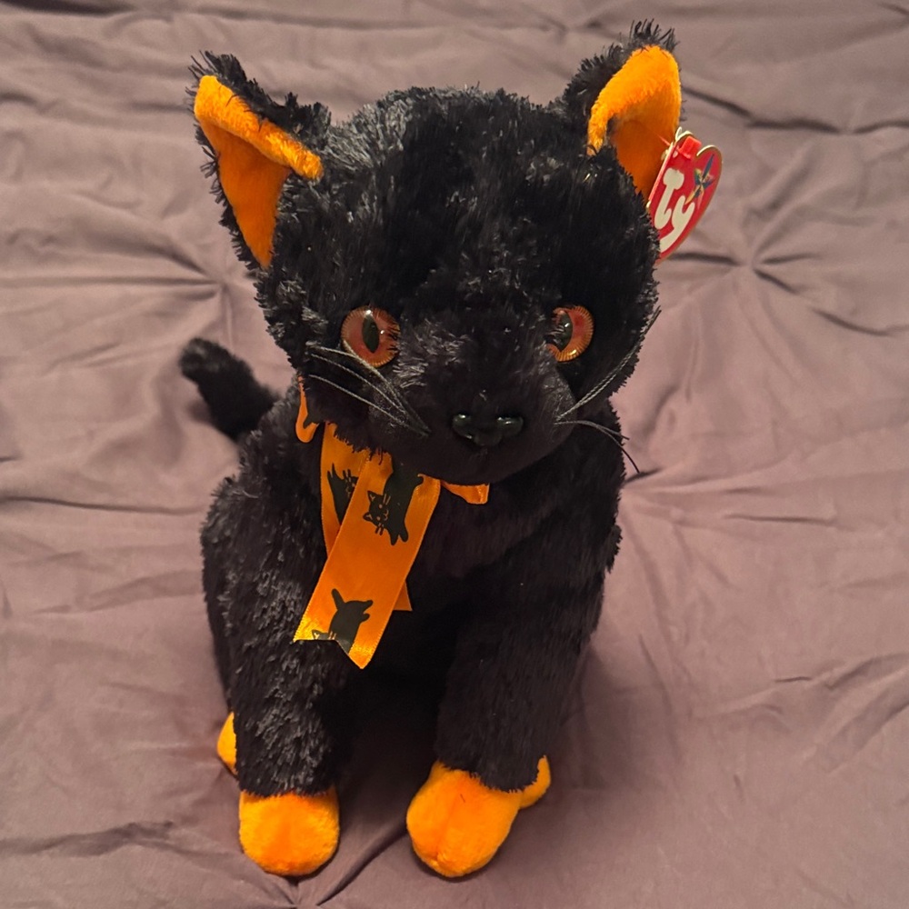 Ty Halloween Black and Orange Cat Plush-  Fraidy